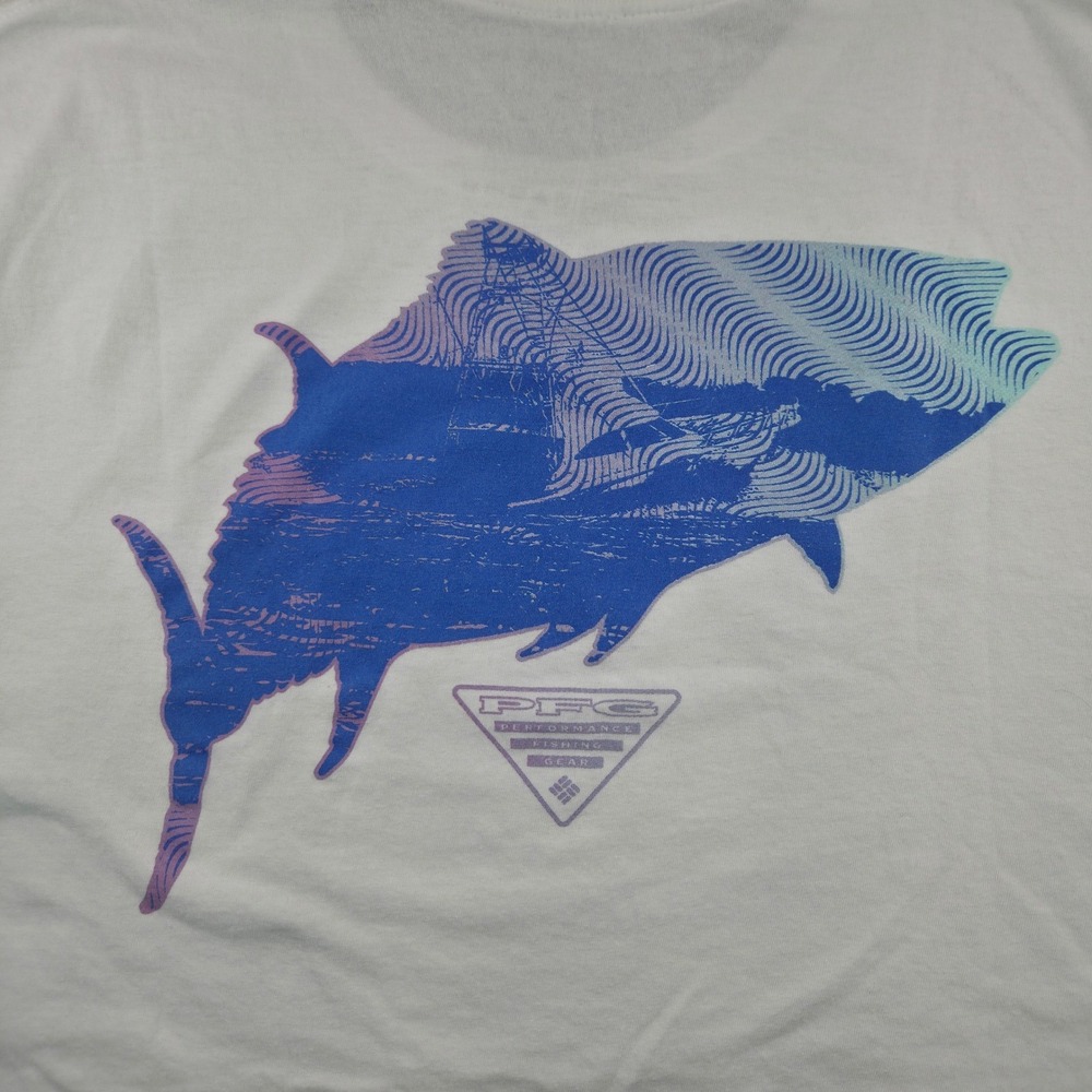 Columbia PFG Mens XXL White‎ Graphic T-Shirt Marlin Fishing Performance Tee